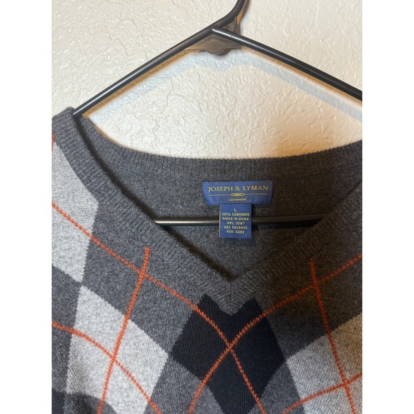 Joseph & Lyman Argyle Sweater V-Neck 100% Cashmere Pullover Classic Style - Picture 3 of 3